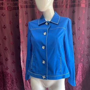 3/$20 Blue Croft & Barrow Jacket w/ Hand Painted Daisy buttons Petite Stretch
